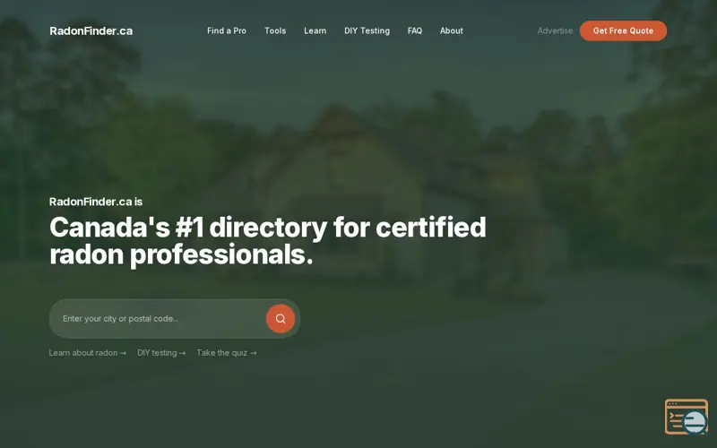 Screenshot of RadonFinder.ca, a launch using Web Hosting Canada
