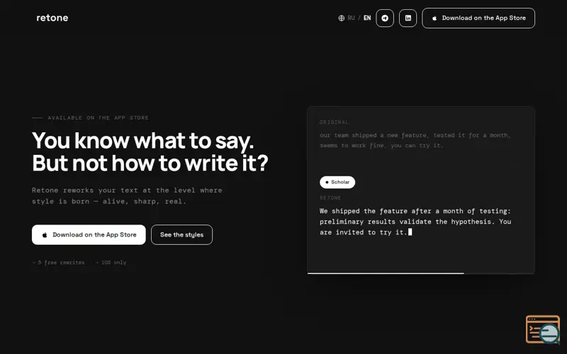 Screenshot of Retone — AI Text Rewriter
