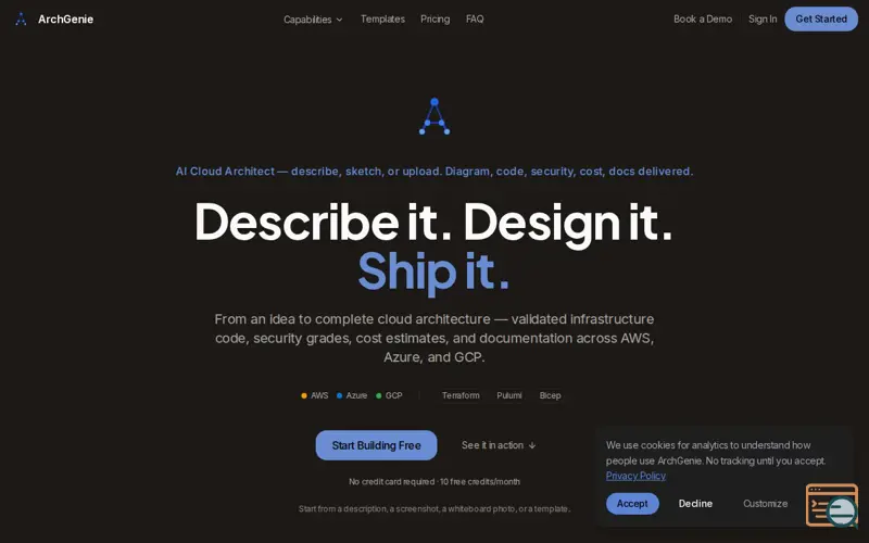 Screenshot of ArchGenie, a launch using GitLab