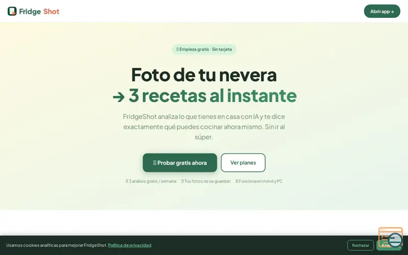 Screenshot of FridgeShot — Recipes from your fridge