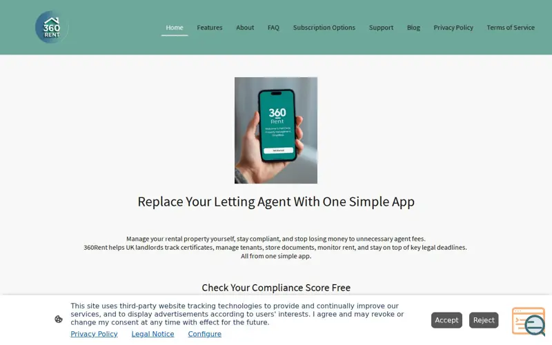 Screenshot of 360Rent Stay Compliant. Stay In Control