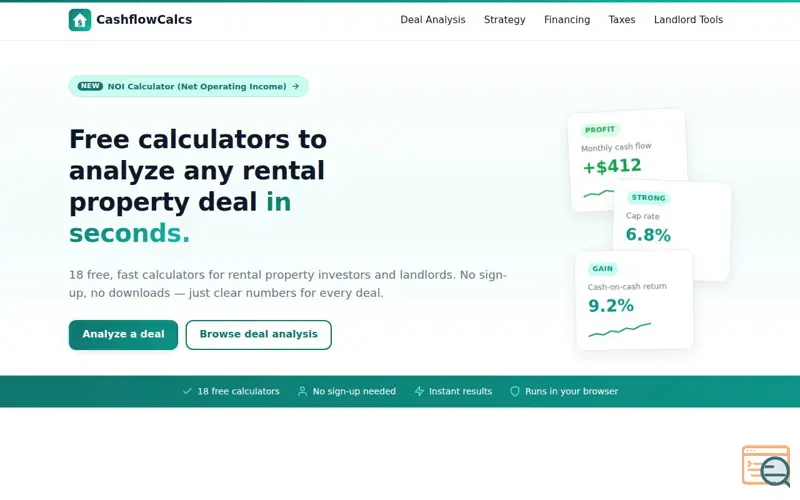 Screenshot of CashflowCalcs