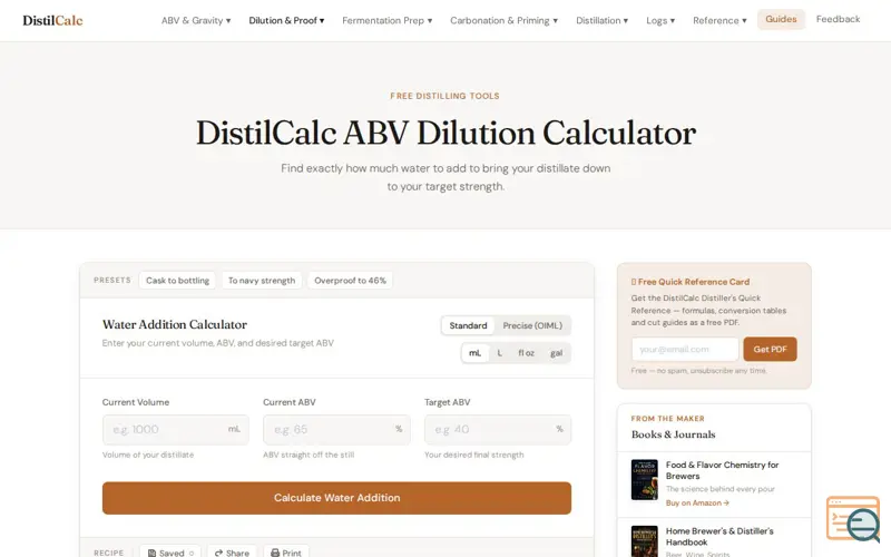 Screenshot of DistilCalc