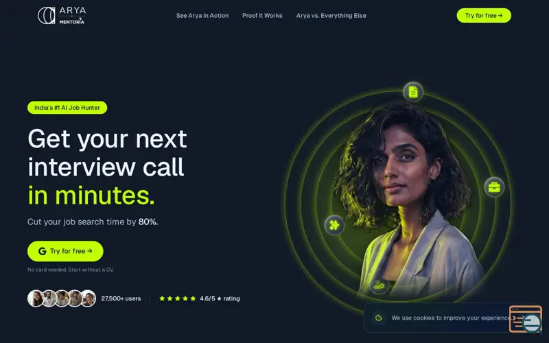 Screenshot of Arya by Mentoria, a launch using tsParticles