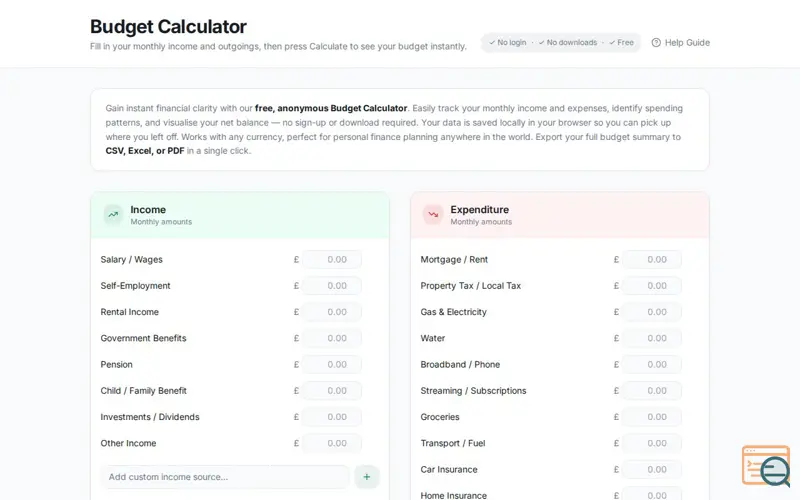 Screenshot of MyQuickBudget