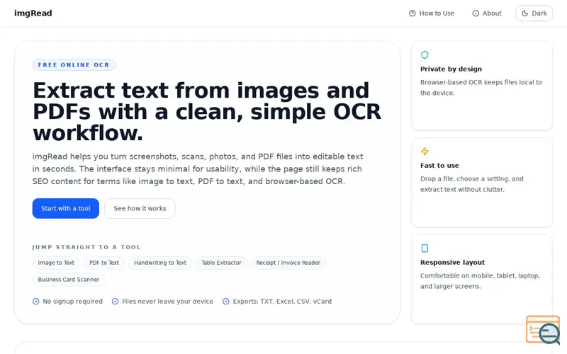 Screenshot of imgRead - Image to Text Tool Free OCR
