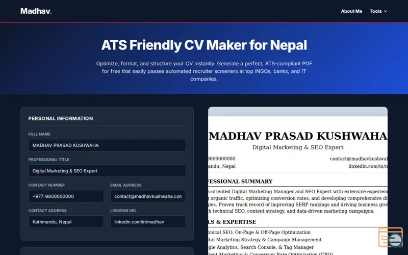 Screenshot of ATS Friendly CV Maker, a launch using Mutant Mail