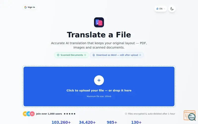 Screenshot of TranslateScan