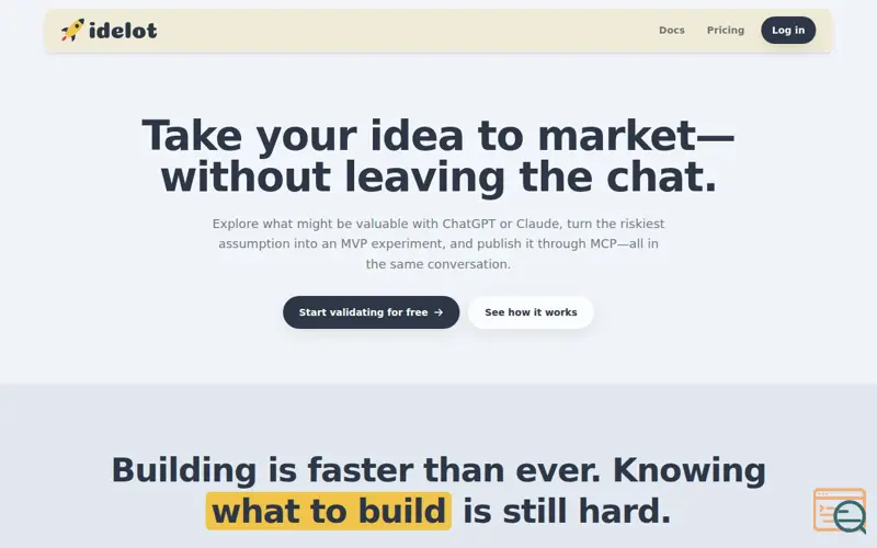 Screenshot of idelot — Take your idea to market from your AI chat