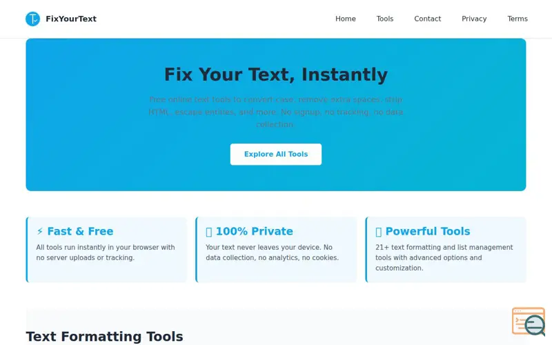 Screenshot of FixYourText - 22+ Free Text Tools