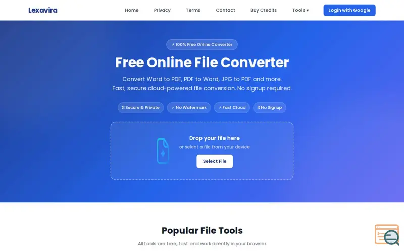Screenshot of Free Online File Converter, a launch using Anubis