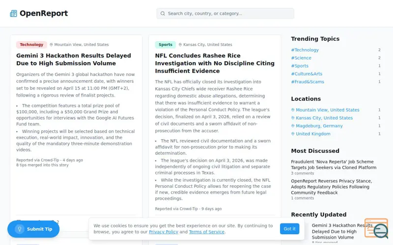 Screenshot of OpenReport