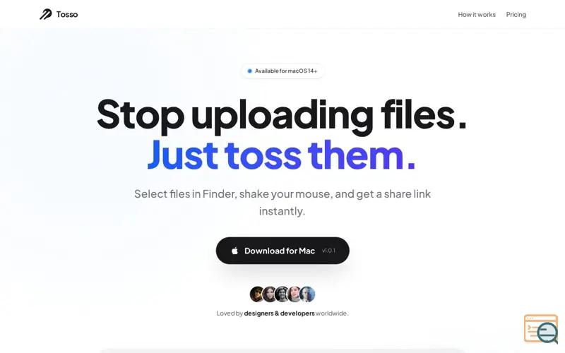 Screenshot of Tosso - Stop uploading files the old way, a launch using SchlundTech
