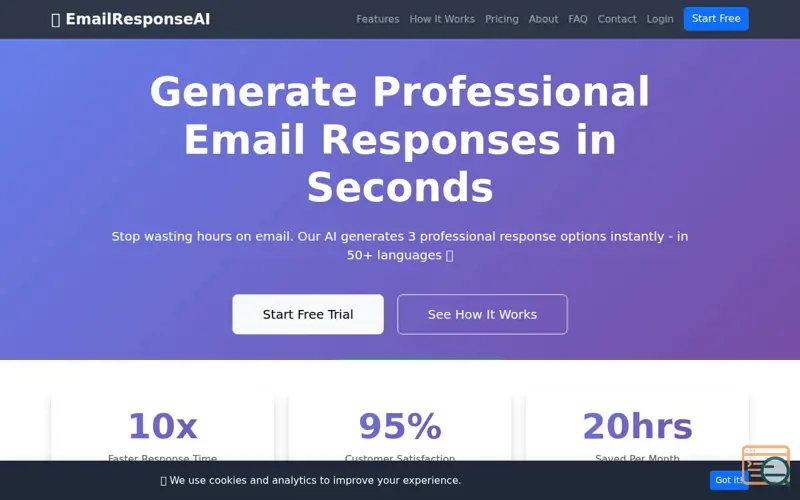Screenshot of EmailResponseAI, a launch using iPage DNS
