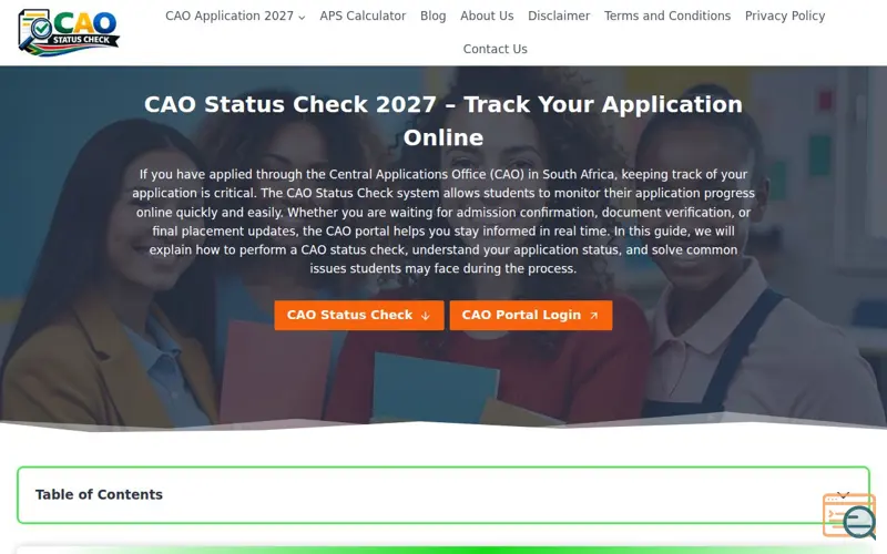 Screenshot of CAO Status Check