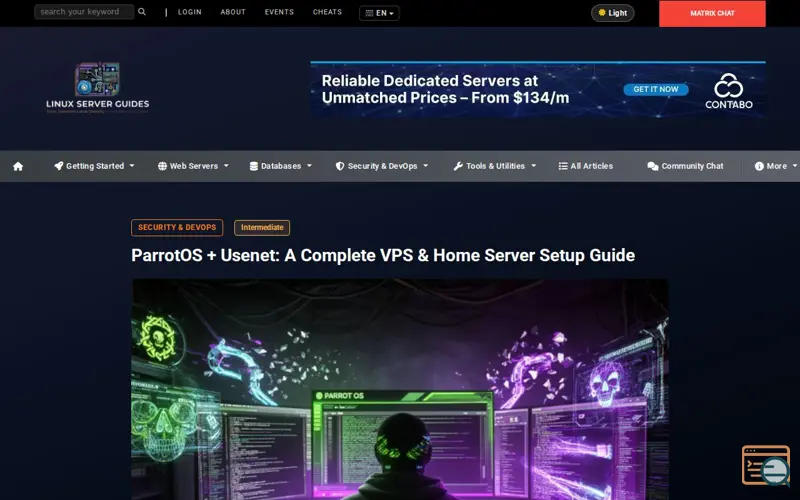 Screenshot of Linux Server Guides, a launch using Buy Me a Coffee