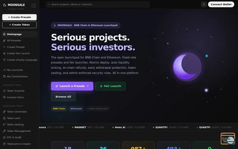 Screenshot of MoonSale Launchpad
