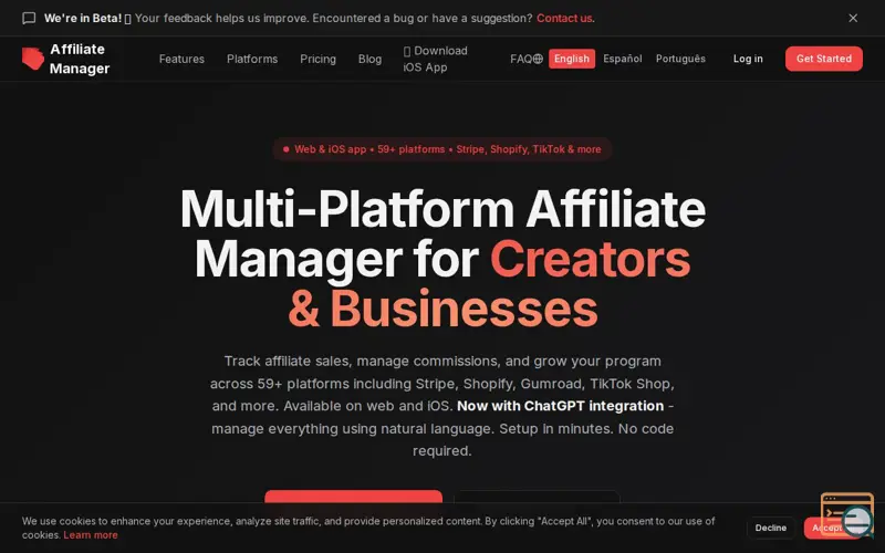 Screenshot of Affiliate Manager, a launch using Whop