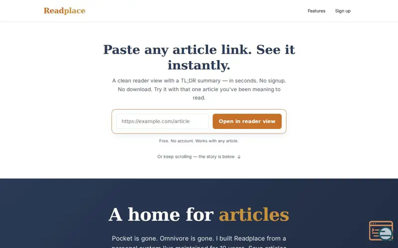 Screenshot of Readplace