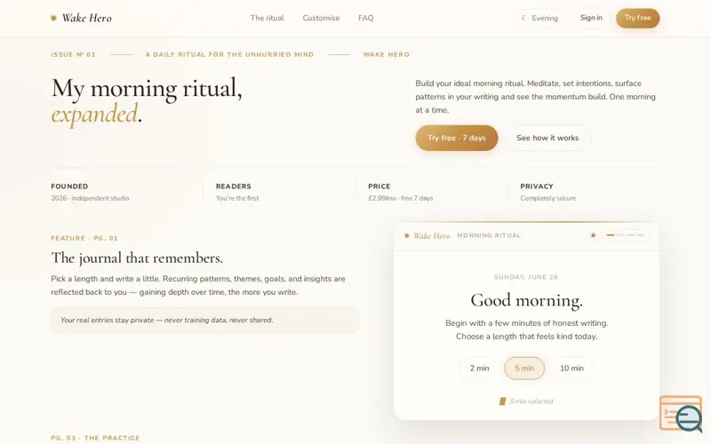 Screenshot of WakeHero