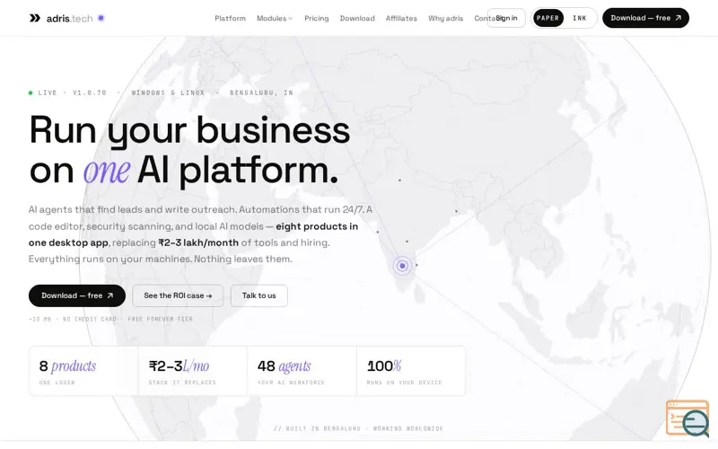 Screenshot of adris.tech, a launch using D3.js