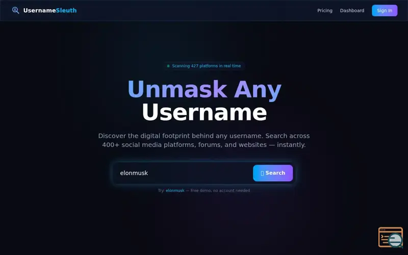 Screenshot of Unmask Any Username Across 400+Platforms, a launch using Adjust