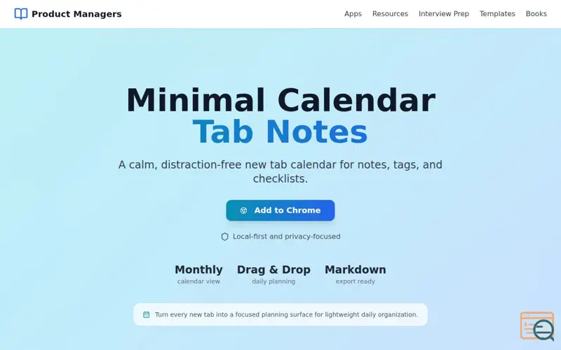 Screenshot of Minimal Calendar Tab Notes