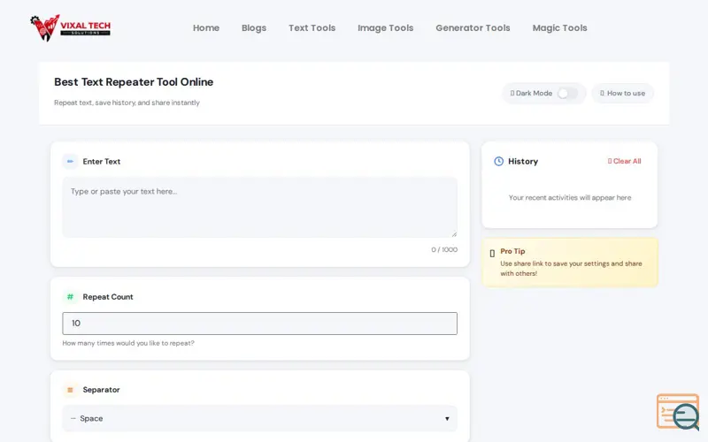 Screenshot of Free Text Repeater Tool