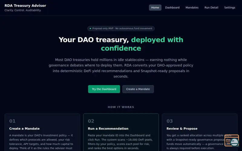 Screenshot of RDA — Robo DeFi Advisor