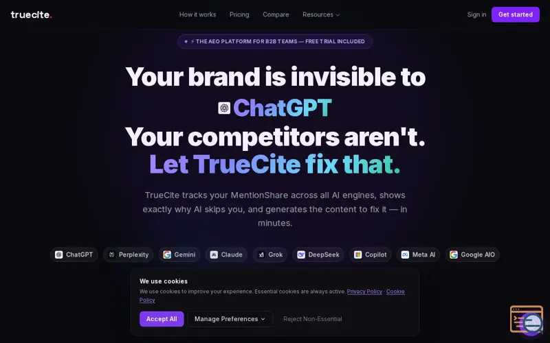Screenshot of TrueCite, a launch using Brandfetch