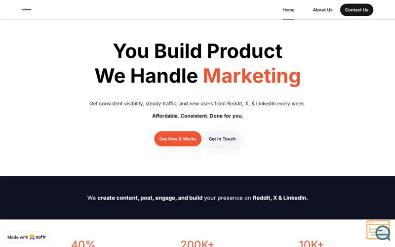 Screenshot of Northence- Reddit Marketing, a launch using Softr