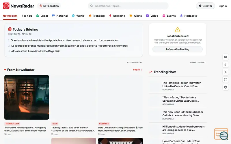 Screenshot of NewsRadar
