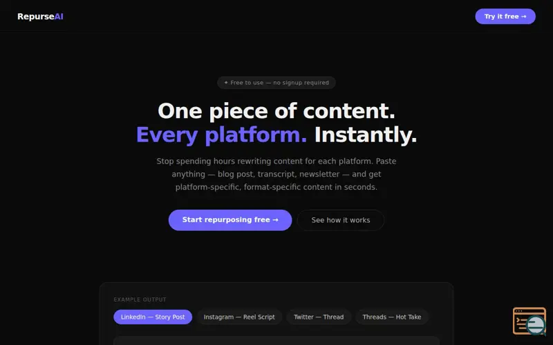 Screenshot of RepurseAi