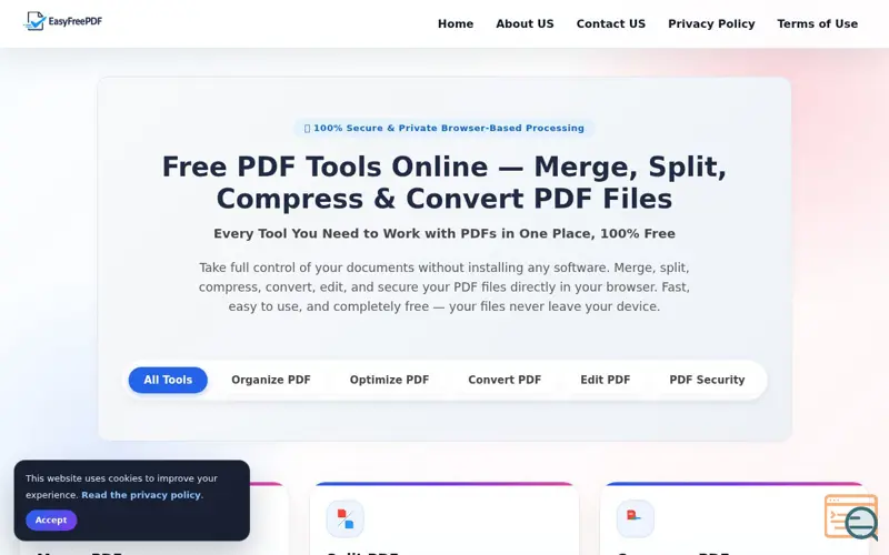 Screenshot of EasyFreePDF, a launch using GrapesJS