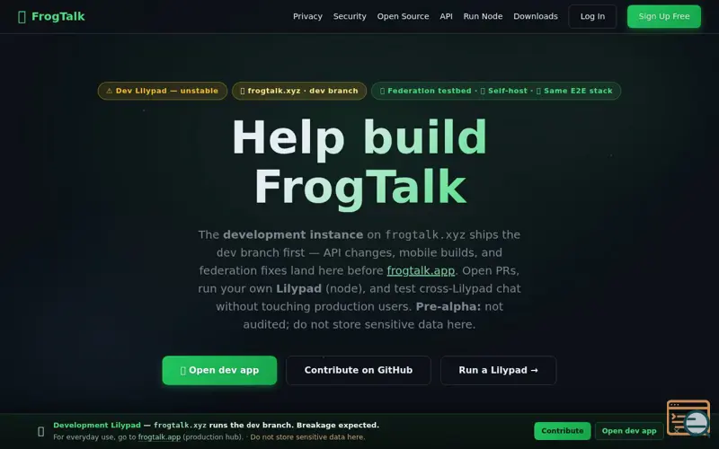 Screenshot of FrogTalk, a launch using Tenor