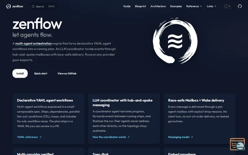 Screenshot of zenflow, a launch using VitePress
