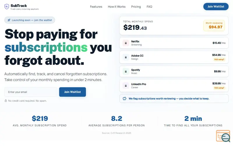 Screenshot of SubTrack
