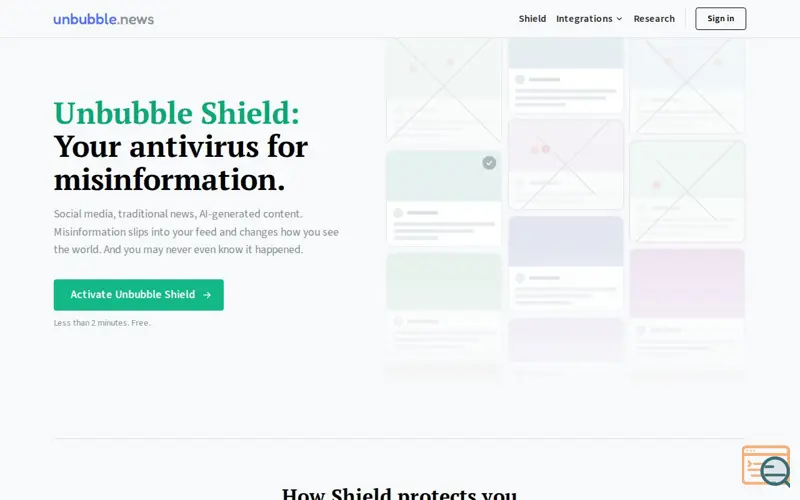 Screenshot of Unbubble Shield, a launch using Yahoo