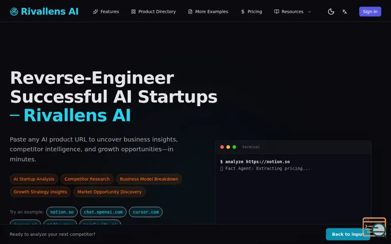 Screenshot of Reverse Engineer Any AI Startup