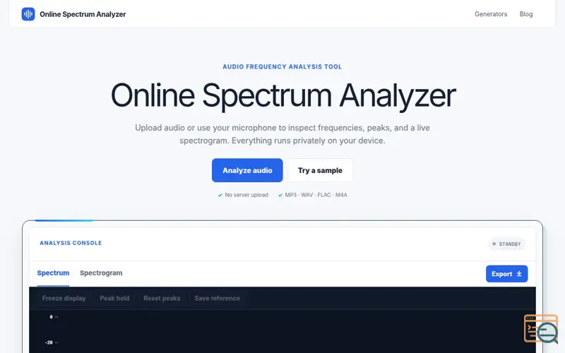Screenshot of Online Spectrum Analyzer – Audio FFT & Spectrogram