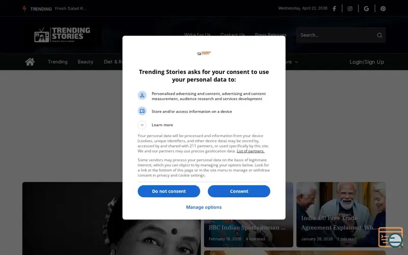 Screenshot of Trending Stories, a launch using Everest Forms