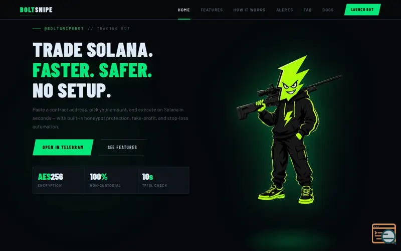 Screenshot of BoltSnipe — Solana Trading Bot