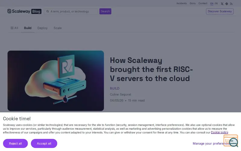 Screenshot of Scaleway, a launch using Atlassian Statuspage