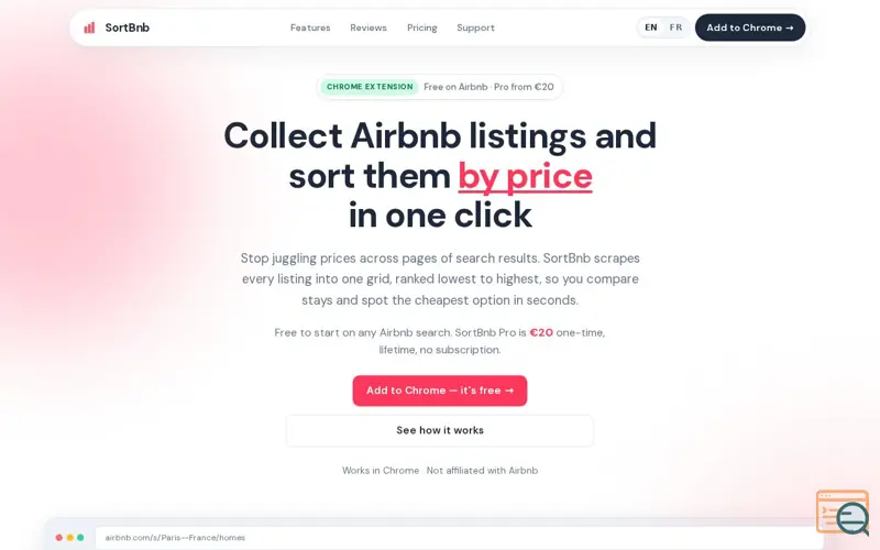 Screenshot of SortBnb