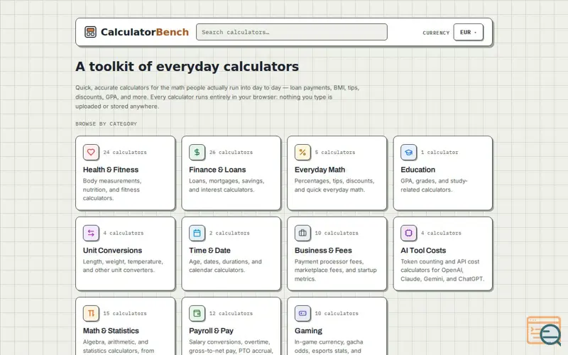 Screenshot of CalculatorBench