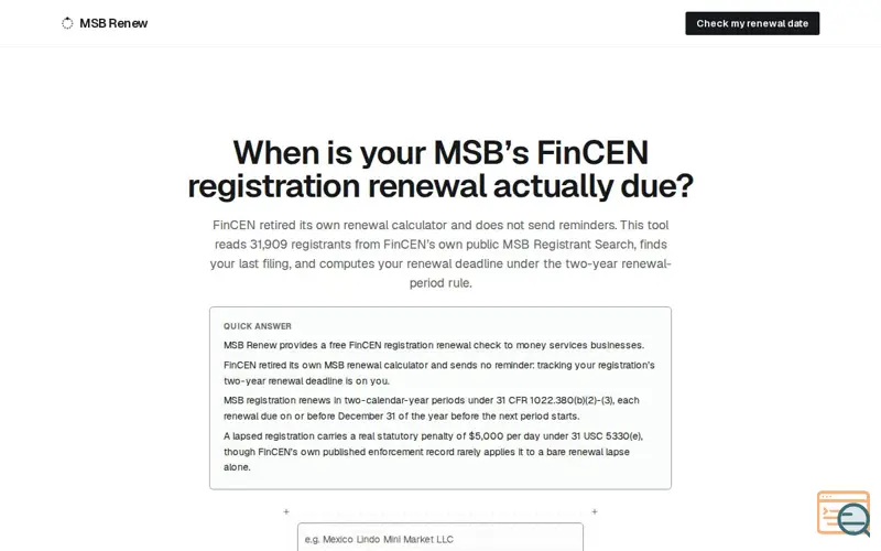 Screenshot of MSB Renew