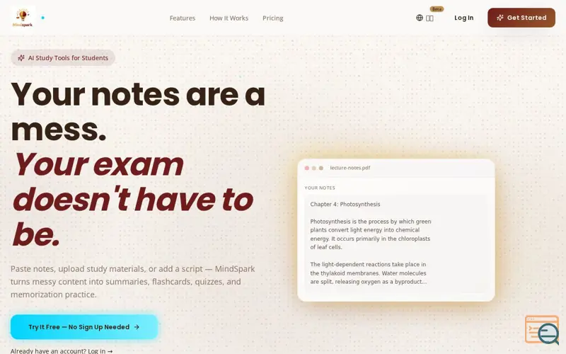 Screenshot of MindSpark Study