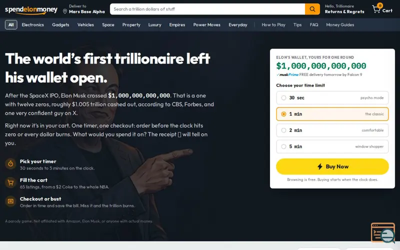 Screenshot of Spend Elon's Money