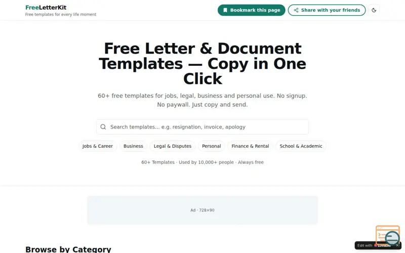 Screenshot of FreeLetterKit