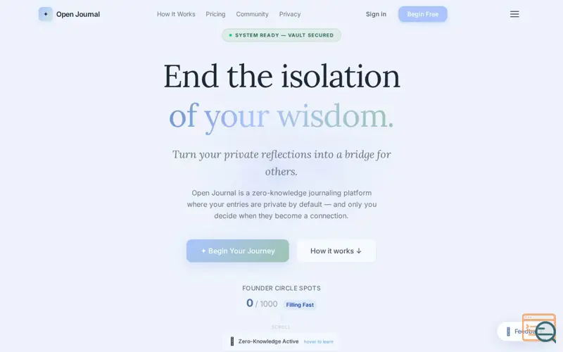Screenshot of Open Journal — Reflect. Connect. Grow.